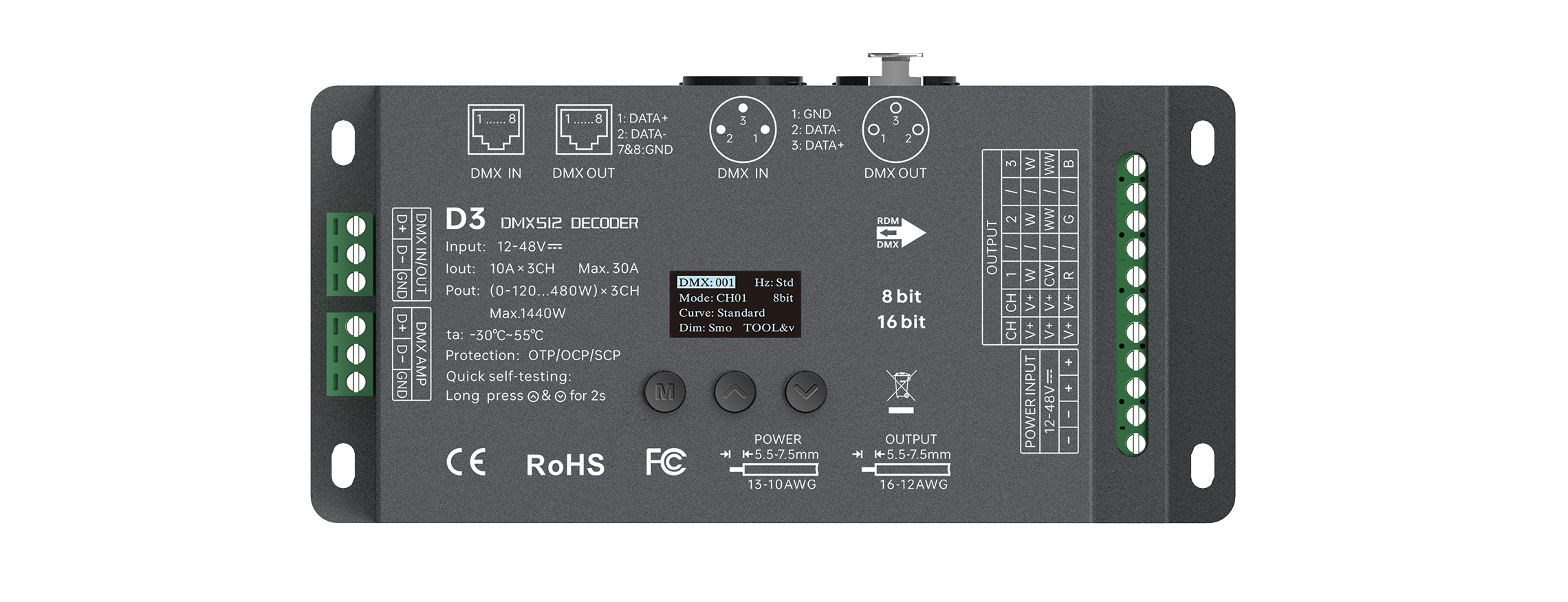 12-48VDC 3CHx10A CV DMX512/RDM Decoder D3