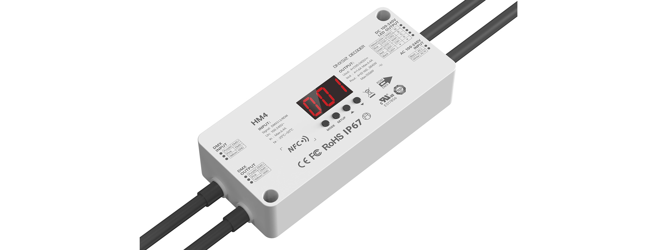 4路 DMX/RDM NFC近场编程 高压防水LED恒压控制器 HM4
