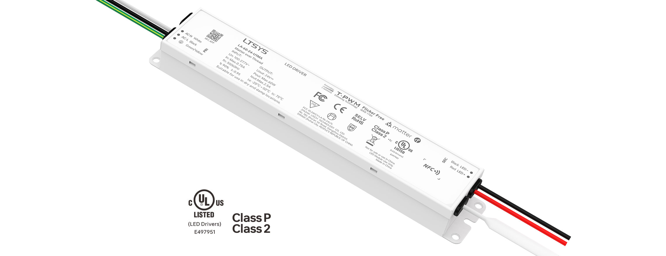 60W 24V UL Certification NFC CV Matter LED Driver LA-60-24-U1MA