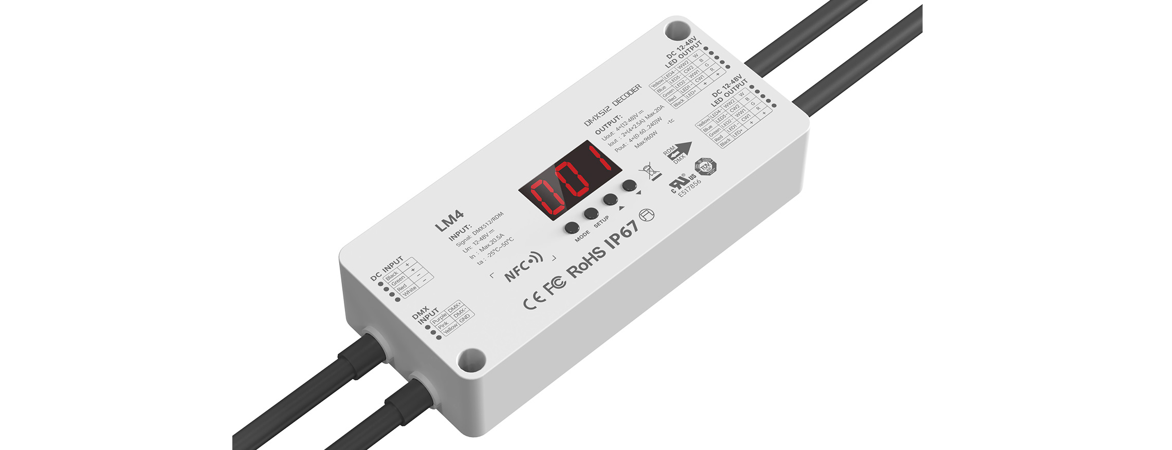 4路 DMX/RDM NFC近场编程 低压防水LED恒压控制器 LM4